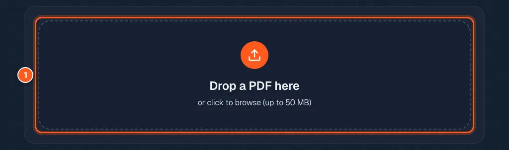 The PDF to Word upload box circled with the number 1.