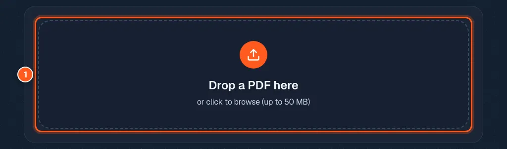The delete pages upload box circled with the number 1.