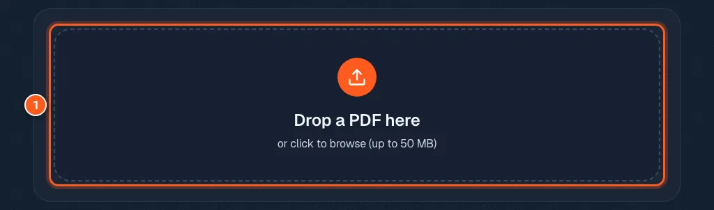 The compress tool upload box circled with the number 1.