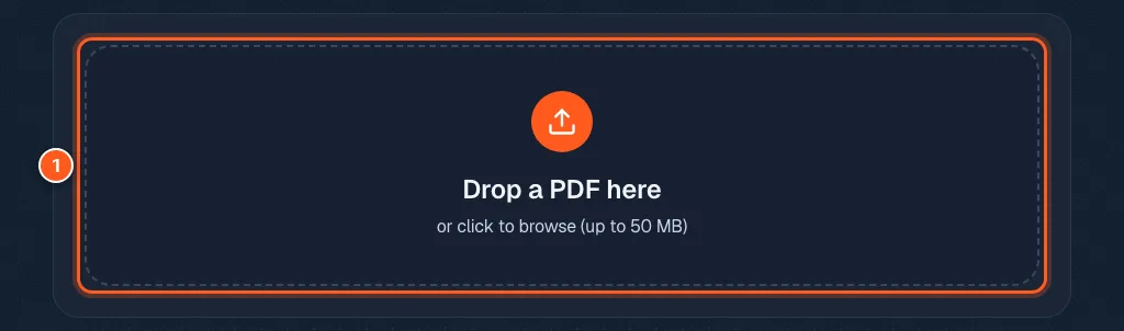 The OCR tool upload box circled with the number 1.