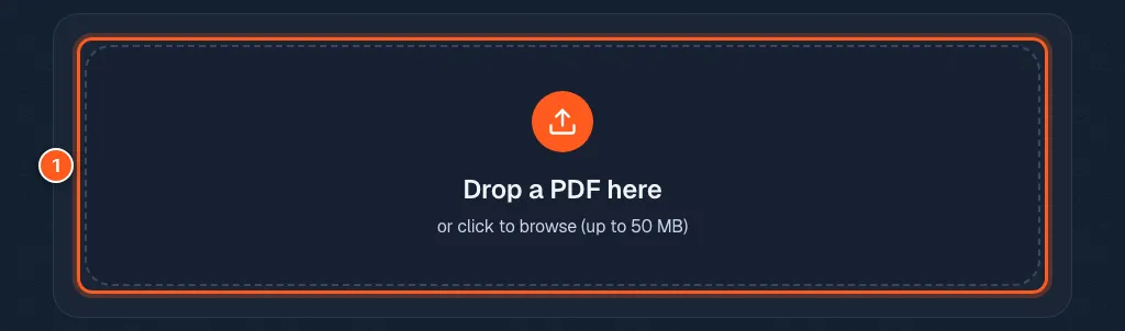 The protect PDF upload box circled with the number 1.